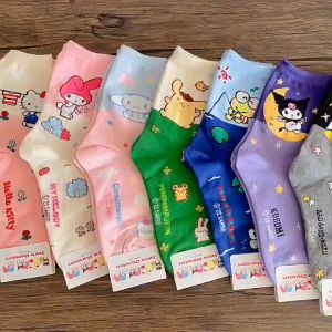 Cute Versatile Sanrio Girls Little Cotton Socks Hello Kitty Cinnamoroll Girls Middle Tube Jk Socks Soft Girls Cute Cotto