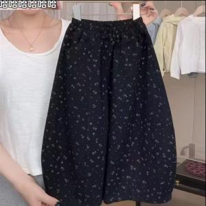 Black Casual Pants Korean Style Elastic Waistband Floral Trim Forest System Mens Painted Leather Fabric Autumn Winter Clothes