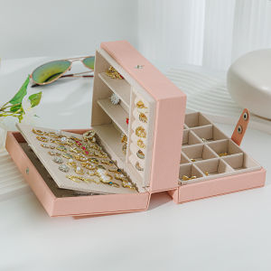 PU Leather Portable Jewelry Storage Box Large Capacity Travel Necklace Earrings Ring Jewelry Organizer Display Case Dustproof