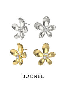 Boonee Floral Diamond Embedded Earrings Womens Unique Design Luxury Sensation Autumn Winter Golden Hoops Fashion Jewelry
