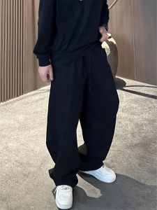 LIUBU | Mens Burgundy Loose Fit Casual Wide Leg Pants