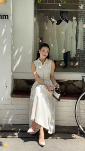 Đầm sát nách cao cấp GYOMADE® form ôm thanh lịch chất liệu bố tuyết may 2 lớp lót lụa Habutai (tặng kèm dây thắt lưng)