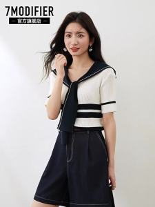 7.Modifier | Áo Thun Knit Màu Chắn Dọc Sọc Mới Cho Nữ
