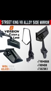 Street King V8 Rearview Mirror Full Alloy Side Mirror Non Graded HD Clean Lens Universal Adjustable