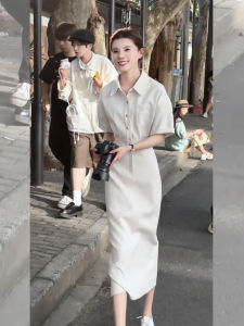 QFN | Elegant French Style Summer Dress White Polo Collar