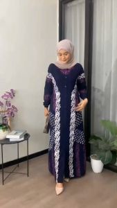 Gamis Twill Terlaris Motif Cap Malaman Lengan Panjang Model Kancing Depan Tali Samping Busui Friendly