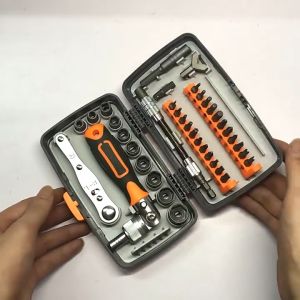 👍【ApeaxFortis】Ratchet Screwdriver Set 38 IN 1 Orange CRV Steel Multi Angle Wrench Portable Tool Box For Home Appliance Repair Furniture DIY High Hardness Bits