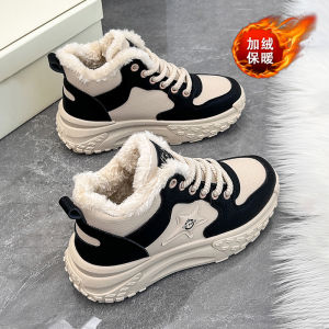 Womens Winter Cotton Shoes Anti-slip Fleece Lined Thick Bottom Sports Snow Boots Warm Casual Footwear for Middle School Students