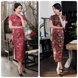 ชุดกี่เพ้า เดรสกี่เพ้า กี่เพ้าผู้หญิง จีน2023 ชุดกี่เพ้าหญิง หมอน เป็นชุด ชุดกี่เพ้าสีแดง