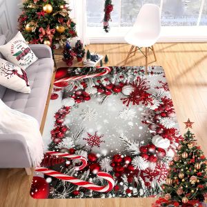 VIKAMA Christmas Happy Rug Soft Floor Mat for Living Room and Bedroom Indoor and Outdoor Area Rug Home Decoration