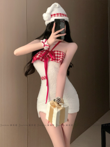 Váy Mùa Đông Màu Trắng Phong Cách Ngọt Ngào Có Thắt Lưng Cho Nữ Váy Mùa Đông Không Tay Cổ Chữ a Ôm Vừa Vặn Váy Mùa Đông