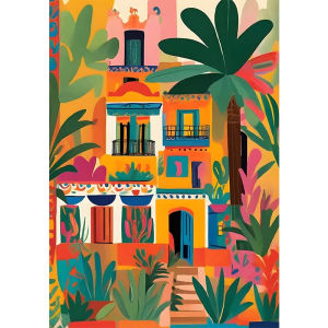 Kayou | 5D DIY Diamond Painting Kit Mexican Building Colorful Floral Artwork Full Drill Wall Decor Craft Kit for Home Decor Gift
