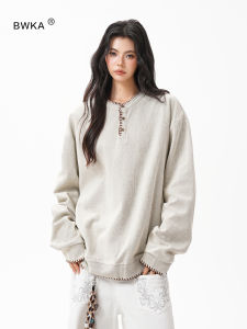 BWKA | Henley Neck Knitted T-shirt Long Sleeve Loose Base Layer