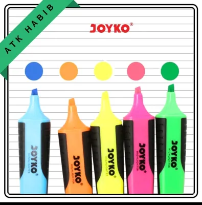 Highlighter Joyko Stabilo Penanda Warna Ecer (Hitam) - Biru Oranye Kuning Merah Muda Hijau - 5 Warna
