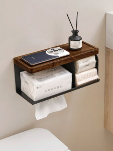 Walnut Bathroom Toilet Paper Towel Box Hand Drying Bathroom Shelf No Drilling Required Toilet Paper Holder Vintage Style