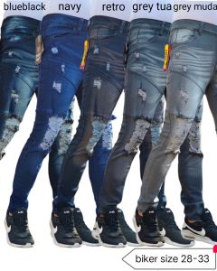 Celana Jeans Panjang Bikers Pria & Celana Denim Sobek Lutut