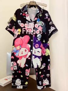 387 A ชุดนอนผู้หญิงผ้าไหมอิตาลีทิ้งตัว ชุดนอนโอเวอร์ไซส์ อก 46 แขนสั้น ขายาว ฟรีไซส์ ใส่สบาย (สินค้าพร้อมส่ง)