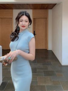 New 2025 Elegant National Style Retro Improved Cheongsam Knitted Wrap Dress Women Summer New Chinese Style Women Skirts