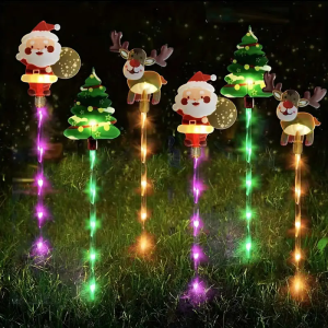 6pcs/lot Solar-Powered Christmas Lawn Lights Santa Tree & Reindeer Designs for Outdoor Decor Waterproof Garden Lights Holiday