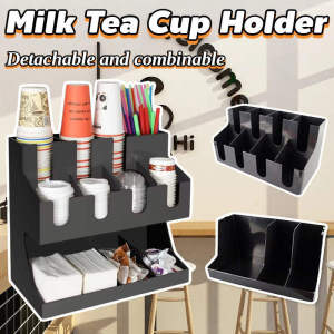 Two layer Coffee Cup Holder Removable Multi-function Cup Rack Tissue Lid Holder Storage Organizer
