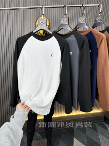 Finn อัพเกรดขนแกะสองด้าน: ฤดูใบไม้ร่วงฤดูหนาว Contrast สี Spliced เสื้อกันหนาวไหล่ Roundneck เสื้อยืดสําหรับชายหลวม Fit