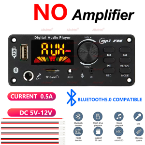 Bluetooth 5.0 MP3 WMA WAV Decoder Board 12V Handsfree 6.5mm Microphone USB TF FM Car Audio Music Player Speaker Volume Control