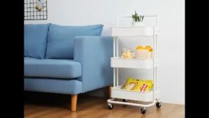 (READY STOCK) 3 Tier FOLDABLE Multi-functional Metal Trolley Storage Rack with Handle Tier Trolley Storage(Kitchen/Bathroom/bedroom) Blue Green