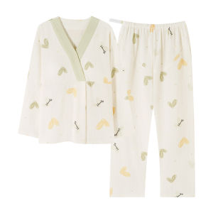 miiow | Pure Cotton Maternity Sleepwear Womens Home Clothes Fall New Style Nursing Sweat Absorbent Gauze With Chest Pad Postpartum Outfit