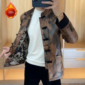 Mens Cotton-Padded Tang Suit Jacket with Button Design Fashionable High-End Ethnic Style Trendy Personality Autumn Winter New Arrival