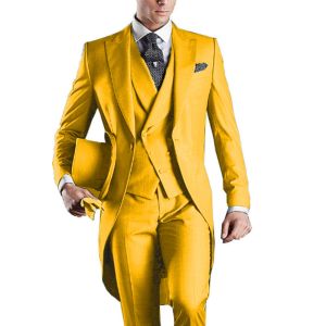 3-Piece Suit for Formal Occasions Mens Monochromatic Tuxedo Set Business Smoking Wedding Dress Blazer Jacket Vest Pant