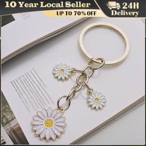 Aihua Cute Enamel Daisy Flower Keychain For Women DIY Handbag Pendant Car Key Ring Holder Souvenir Gifts Trinket