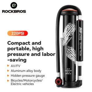 ROCKBROS T-shaped Air Pump 220PSI High Pressure Portable Bicycle Air Pump AV/FV Alluminum Air Compressor For Motorcycle Ball