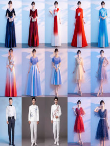 Elegant Red Song Competition Performance Dress Womens Adult Poem Recitation Long Skirt Hostess Ceremony Evening Gown