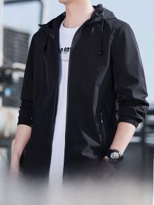 ROMON | Lormen Mens Summer Jacket Outdoor Lightweight Windproof Zipper Decorated Standard Fit Fashion Urban Style Long Sleeve Coat