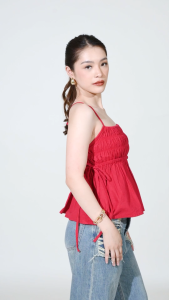 NAKD FASHION AYANNA BASIC COTTON LINEN RIBBON SMOCKING DAILY CASUAL SUMMER FLOWY PEPLUM TOP 6032