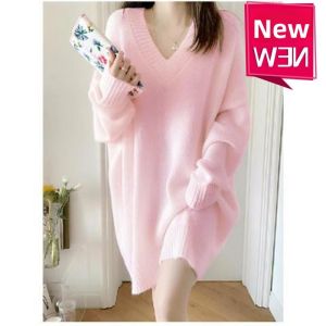 YILU | Extra Large Size 300 Pounds Casual V-Neck Long Sweater for Women Autumn Winter Loose Korean Style Concealing