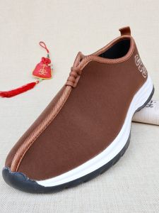 Comfortable Lightweight Mens Cloth Shoes Beijing Style Casual Footwear Buddhist Style Slip-On round Toe Thick Bottom