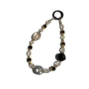 Xiaoxiangfeng โซ่ร้อยโทรศัพท์มือถือความรู้สึกระดับสูงสไตล์เฮปเบิร์นประดับเพชรสไตล์เฮปเบิร์นลูกปัดสีดำผิวเกล็ดหิมะอุปกรณ์ห่วงแขวนโทรศัพท์มือถือ