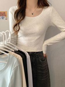 Áo Thun Cotton Dài Tay Ôm Vừa Vặn Cổ Tròn Thấp Thời Trang Thu Đông 2025 Áo Sơ Mi Nữ Dài Ngắn Mặc Trong Nhà