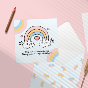 Thiệp tình yêu Valentine tỏ tình SDstationery Nắng Mưa hình mây cầu vòng dễ thương vuông 12x12 cm