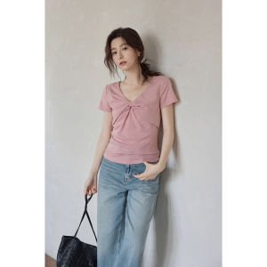 seemon | Áo Thun V-Neck Knot Front Ôm Body Thời Trang
