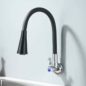 Black swivel horizontal single-cooling kitchen faucet plastic steel swivel sink single water washing basin faucet