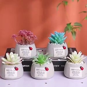 DRPT52 Pot Mini Terarium ArtifIsial Tanaman Hias Plastik Warna Warni Bunga Plastik Dekorasi Lady Bug
