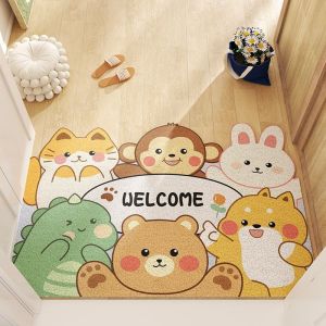 Entrance Door Mat Doorway Hallway Mat Cartoon Animal Ins Style Door Mat Wire Ring Non Slip Stain-Resistant Carpet Cutting