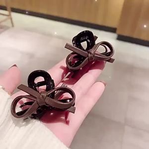 EELHOE | Leather Bow Small Hair Claw 2Pcs Sweet Non-slip Hair Clips for Women Girls Bridesmaid Wedding Hairstyle Decor