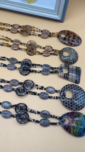 Women Retro Ethnic Style Leopard Print Resin Geometric Pendant Long Necklace Y2K Clavicle Chain 80cm