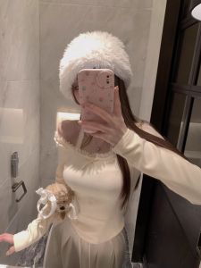 เสื้อยืดแขนยาวผู้หญิงทรงเข้ารูปสไตล์เกาหลี คอตั้ง ลายเรซิน แฟชั่นฤดูใบไม้ร่วง/ฤดูหนาว เสื้อชั้นในสั้น เสื้อผ้าทำงาน