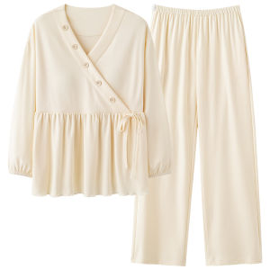 Miiow | Maternity Sleepwear Cotton Loose Long Sleeve Thin Polyester Blend Comfortable Maternity Nightgown for Pregnant Women