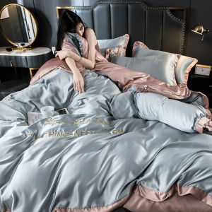 Summer Ice Silk Four-Piece Set Naked Sleep Smooth European True Silk Bed Sheet Cover Duvet Cover Bedding Lightweight Luxury Sensation Three-Piece