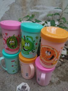 TERMURAH 6PCS GELAS MUG/GELAS PLASTIK SANGAT TEBAL/GELAS GAMBAR BUAH BUAHAN/GELAS CANTIK